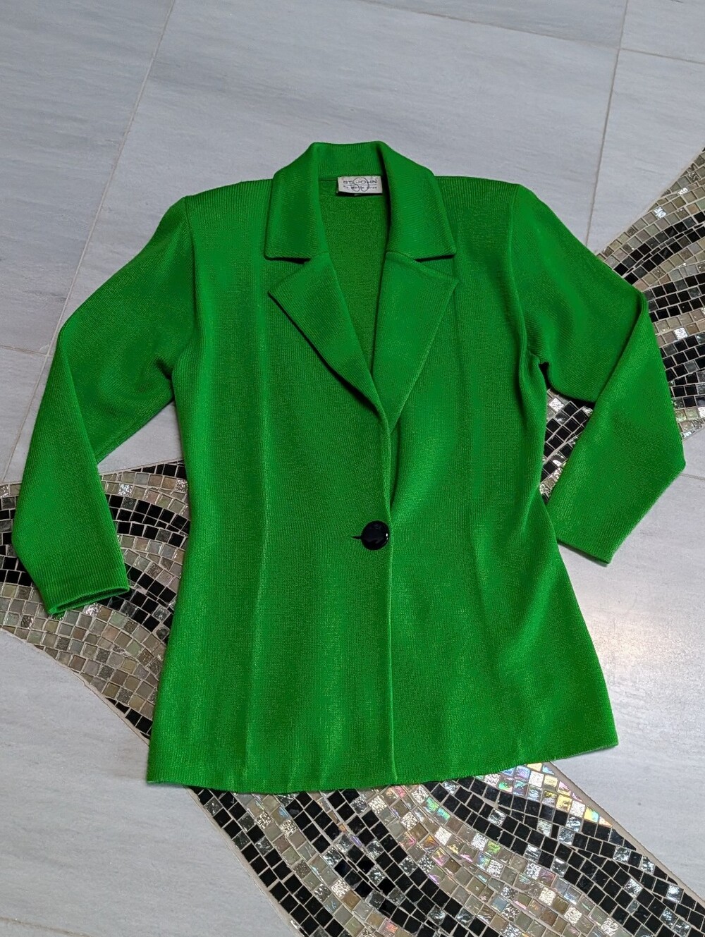 lime green ST JOHN knit blazer jacket S